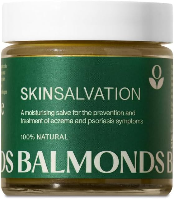 Front image: Balmonds Skin Salvation Moisturising Balm 120ml jar natural skincare balm packaging