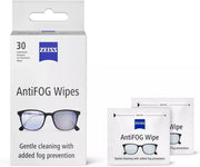 Box of ZEISS Anti-Fog Lens Wipes, 30 count, showing individually wrapped sachets.