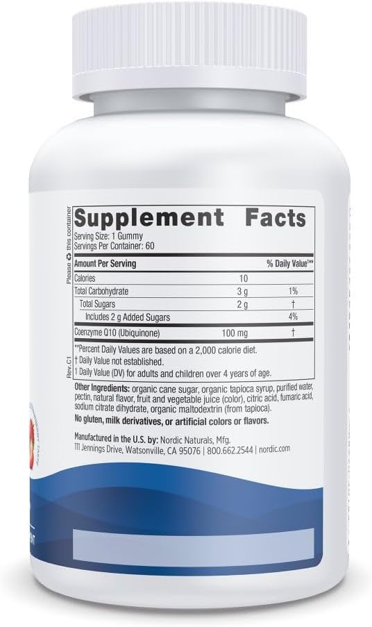 Supplement facts label for Nordic Naturals vegan CoQ10 gummies.