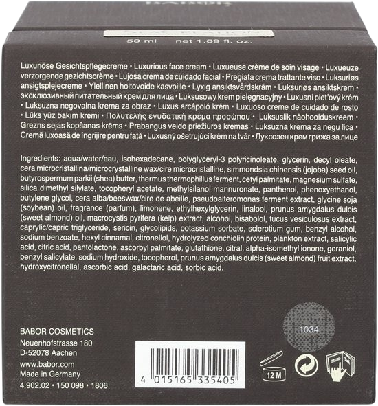Babor SeaCreation The Cream Rich ingredient & barcode label marine skincare 50ml