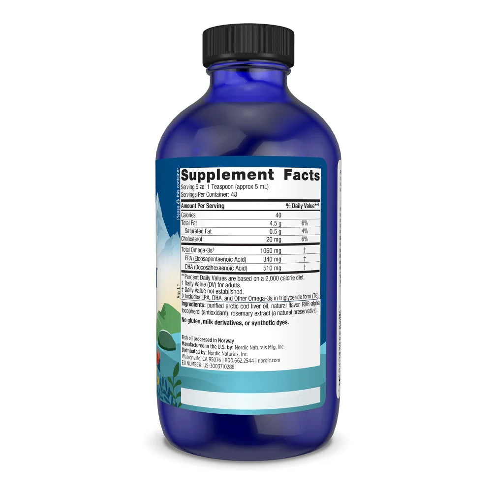 Supplement facts label for Nordic Naturals Arctic Cod Liver Oil.