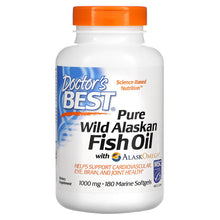 Load image into Gallery viewer, Doctor&#39;s Best Pure Wild Alaskan Fish Oil with AlaskOmega, 1,000 mg, 180 Marine Softgels
