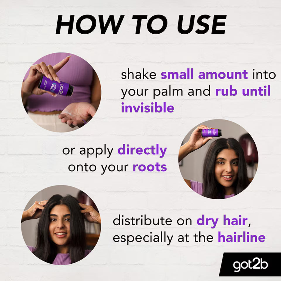 got2b Powder'ful Volumising Styling Powder bottle packaging hair styling powder 10g application instructions image