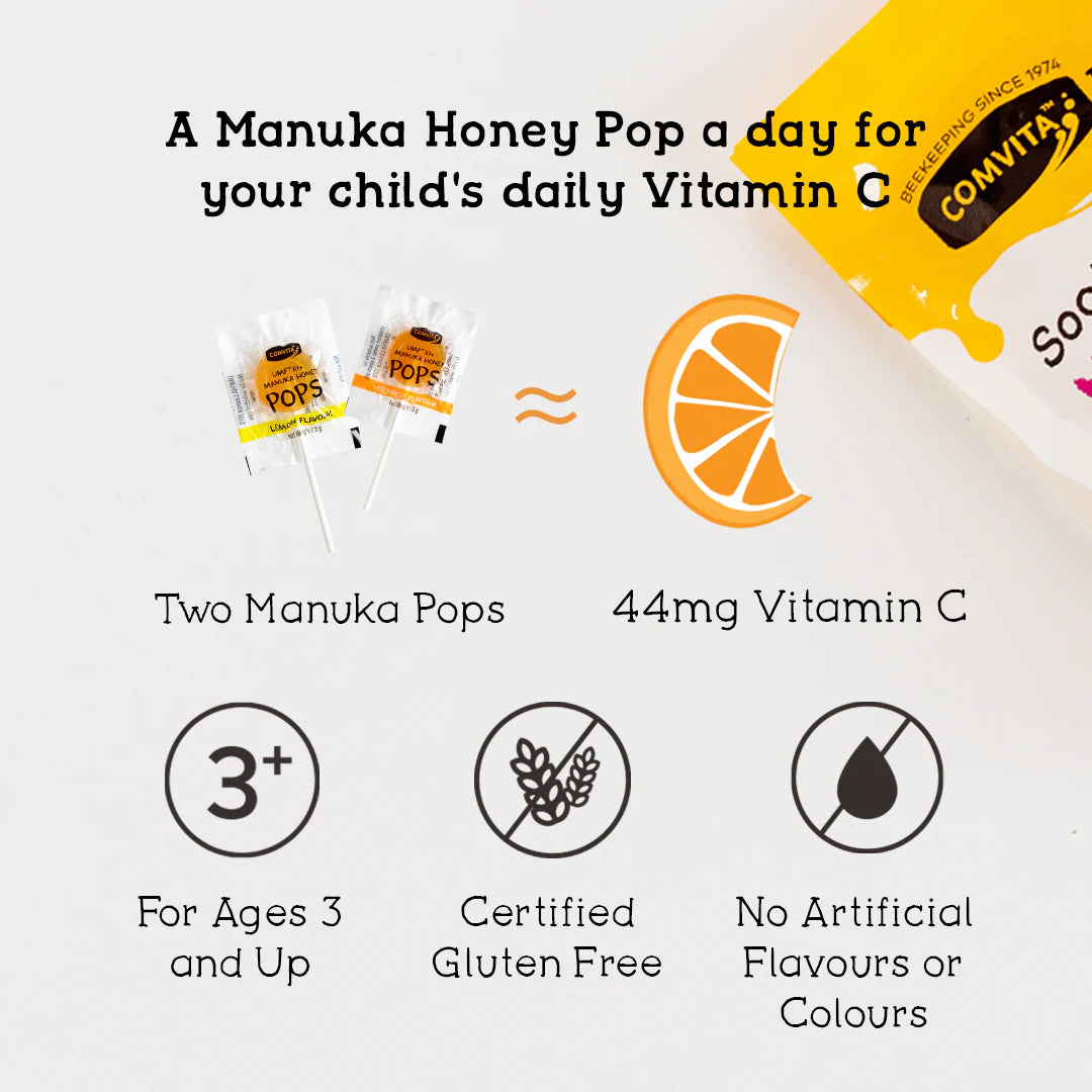 Comvita Kids Soothing Honey Pops - UMF 10+ Manuka Honey & Vitamin C - 15 Pack