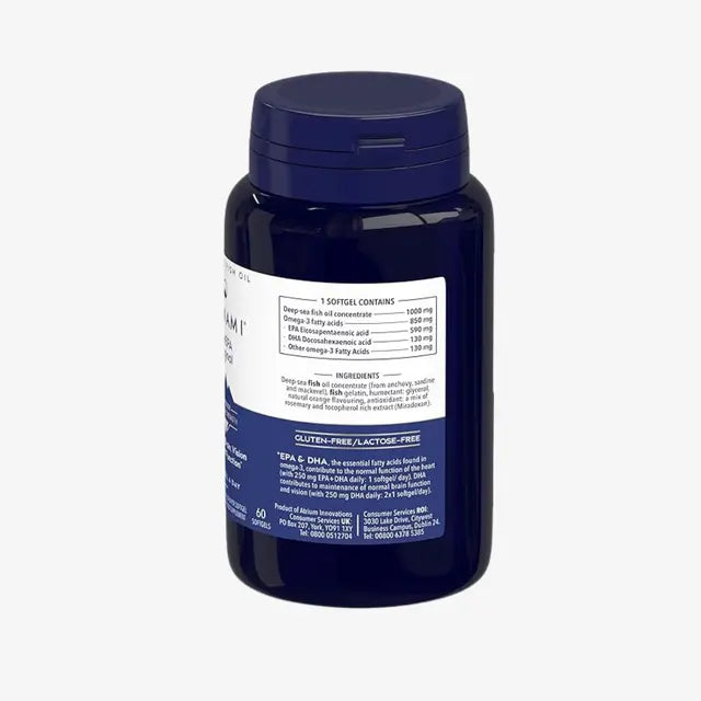 Label detail showing ingredients and supplement facts for Minami MorEPA Original.