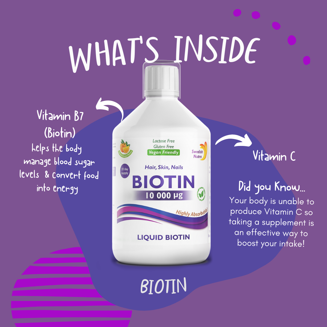Swedish Nutra Biotin – 10,000 mg (500ml, Orange Flavour)