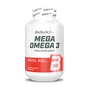 BiotechUSA Mega Omega 3 bottle, 180 softgel capsules.