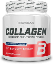 BiotechUSA Collagen Complex 300g tub, black raspberry flavour.