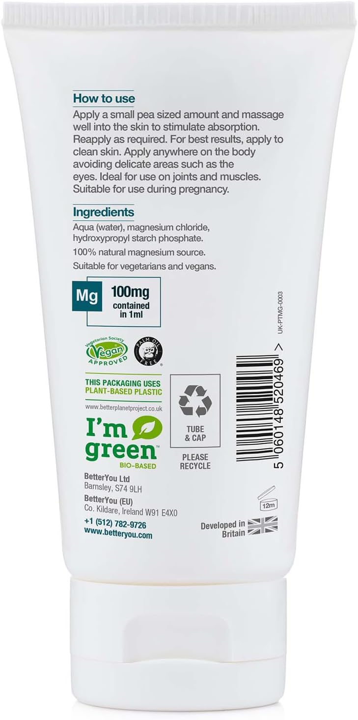 Product barcode for BetterYou Magnesium Gel 150ml.