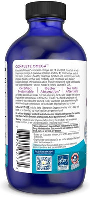 Supplement facts label for complete omega fatty acid liquid blend barcode