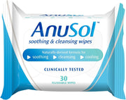 Pack of Anusol Soothing and Cleansing Wipes, 30 count, on a clean background.