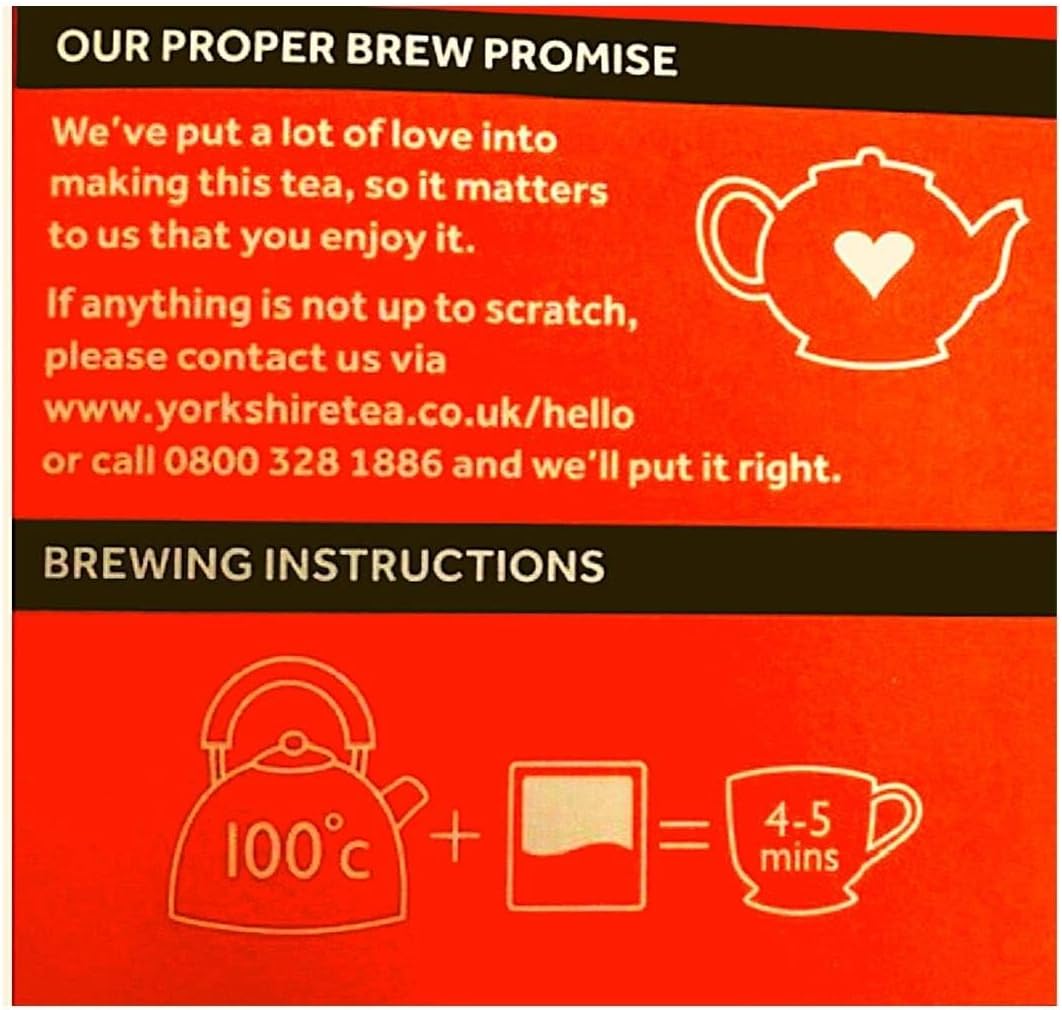 Yorkshire Tea Original Black Tea Bags box packaging black tea 210 tea bags brewing instructions image
