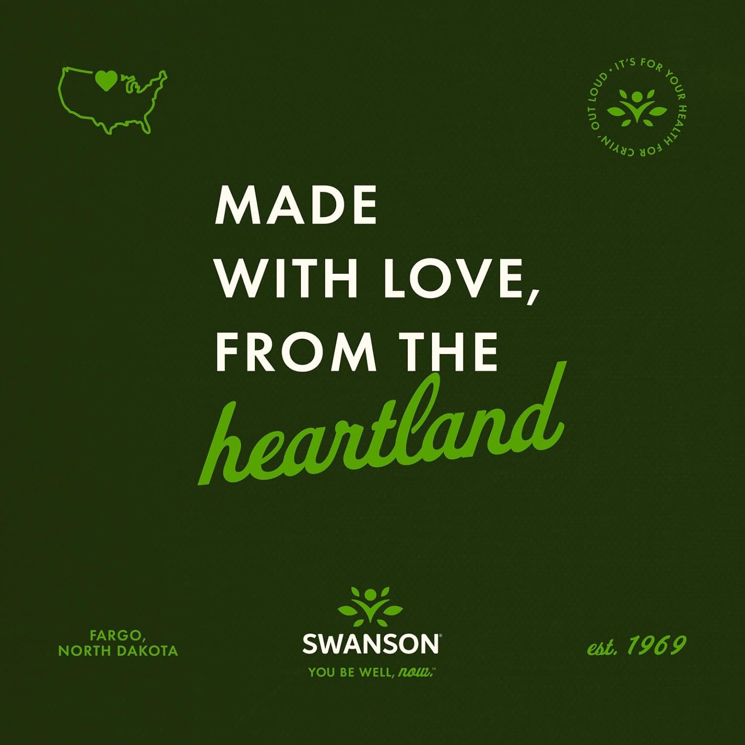 Green background with text 'Made with love, from the heartland' and Swanson logo.