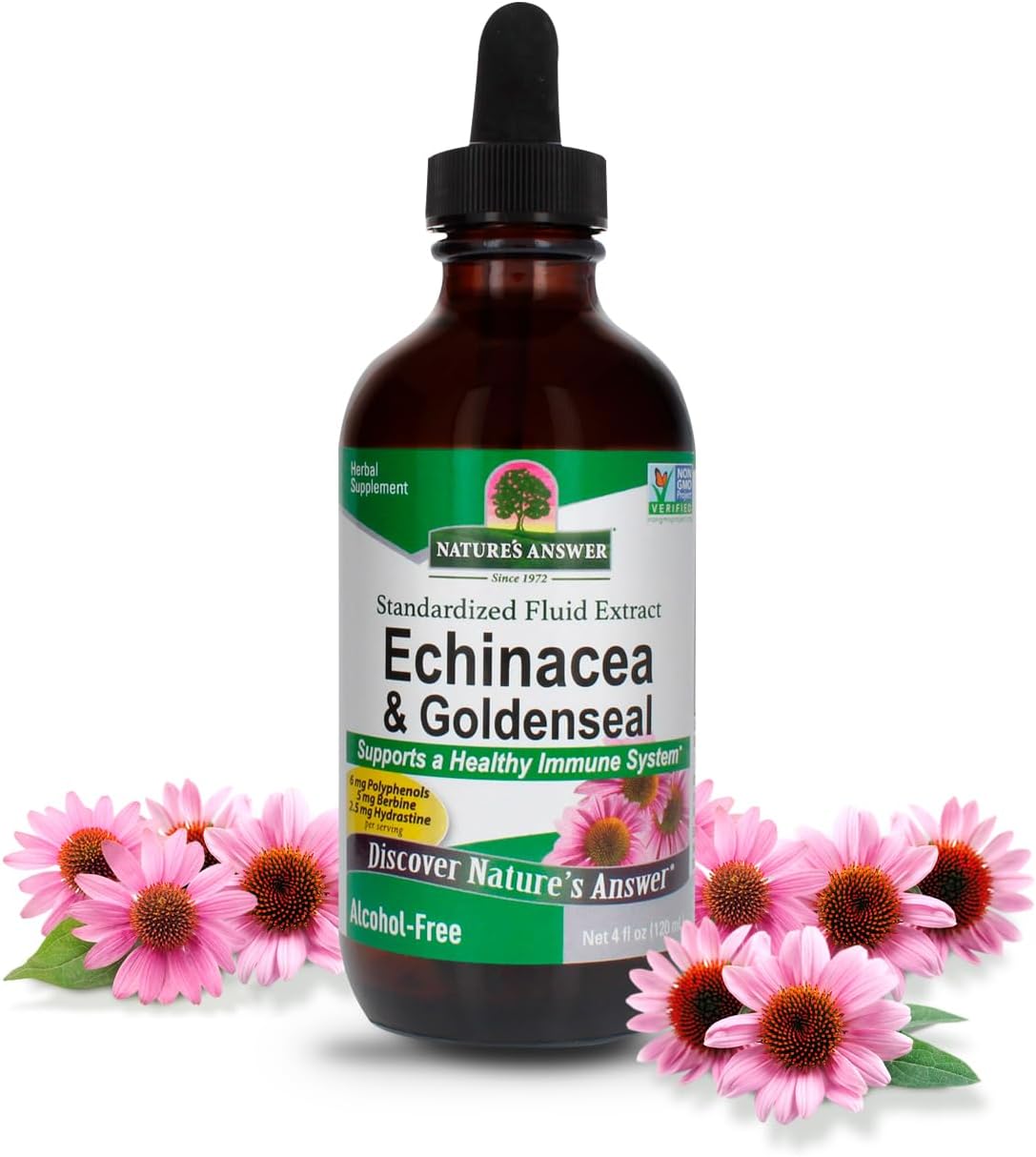 Nature’s Answer Echinacea and Goldenseal alcohol free liquid extract 120ml bottle front view on a white background