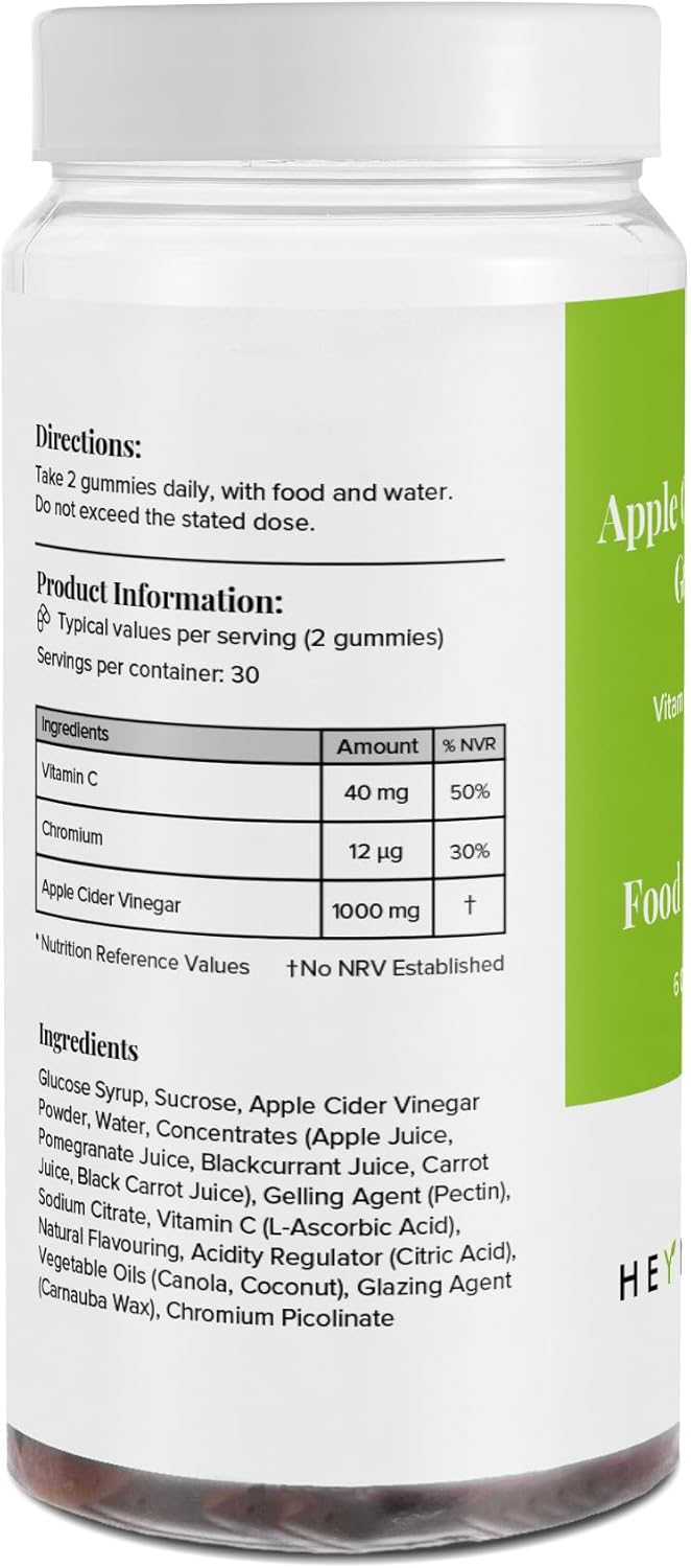 Nutrition facts and ingredients for ACV gummies.