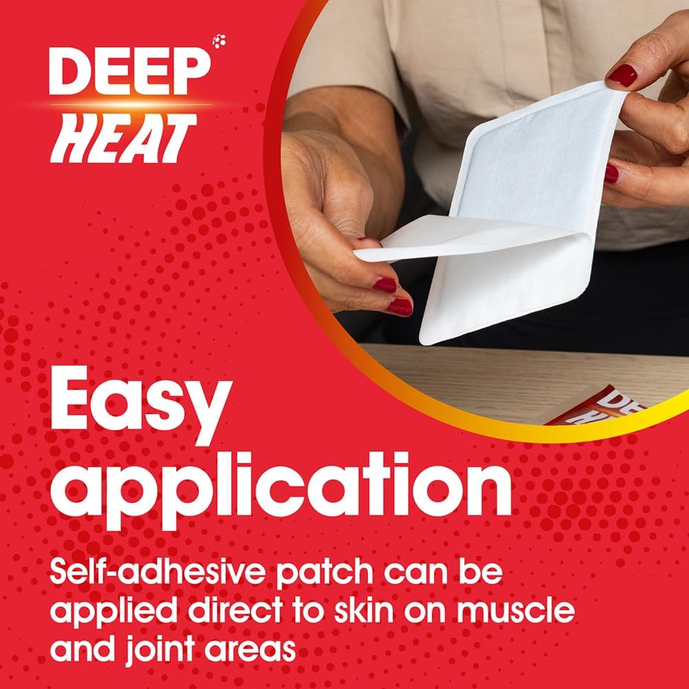 Deep Heat Pain Relief Heat Patch sachet packaging air activated heat patch 1 count application instructions image