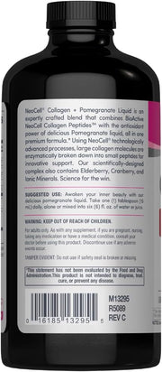 Supplement facts label and barcode for NeoCell liquid collagen supplement, 473ml bottle.