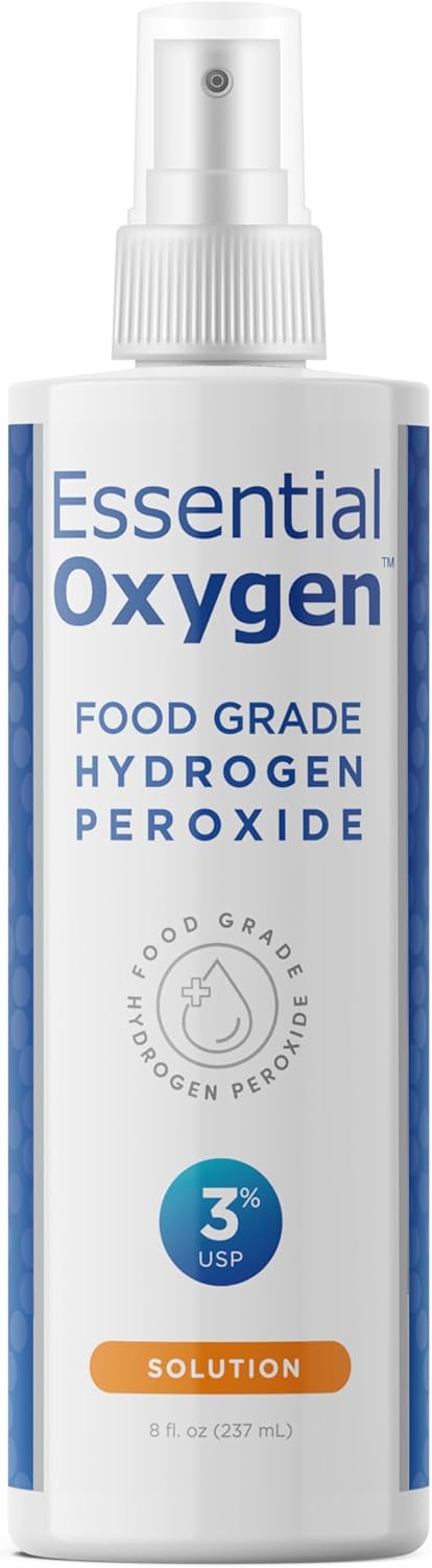 Essential Oxygen 3% Food Grade Hydrogen Peroxide spray bottle, 237ml.