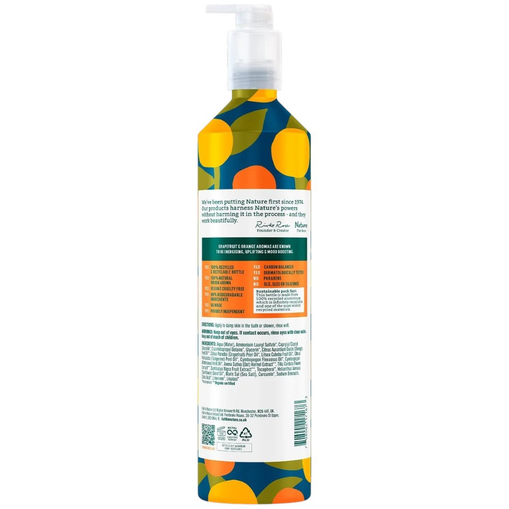 Faith In Nature Energising Grapefruit and Orange Body Wash 500ml bottle ingredients & barcode