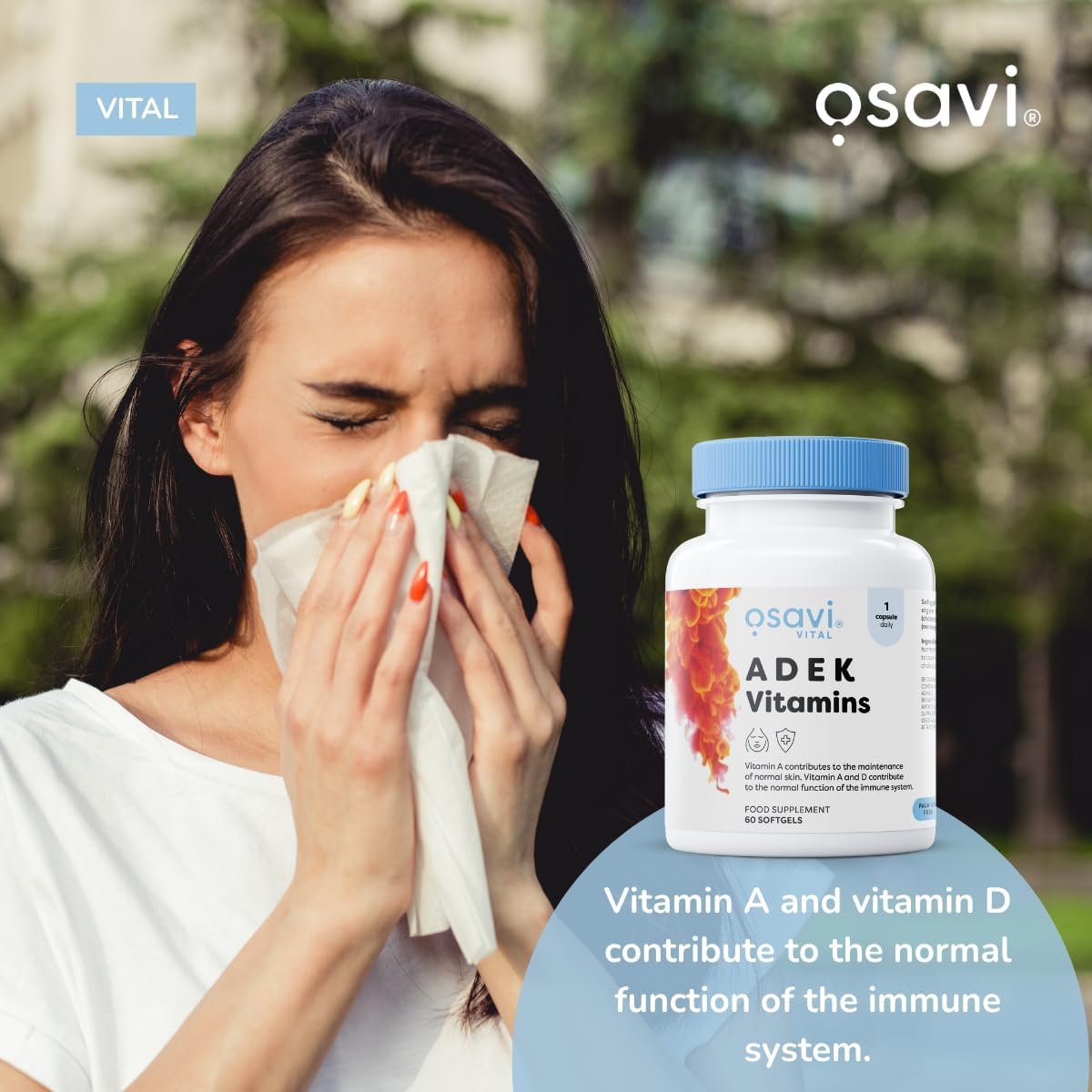 Osavi Vitamin A D E K Complex with Natural Beta-Carotene & D3 - 120 Softgels