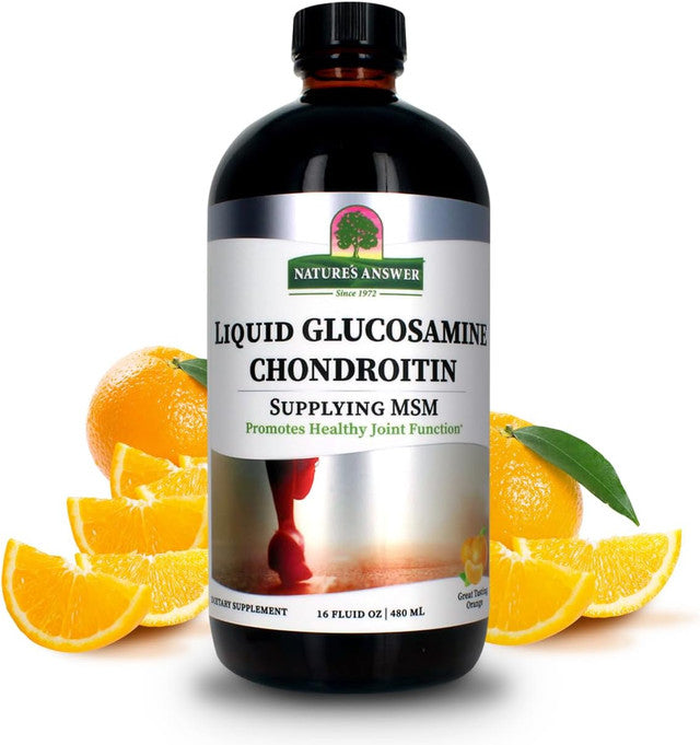 Nature's Answer Liquid Glucosamine Chondroitin MSM Orange 480ml supplement front label with orange