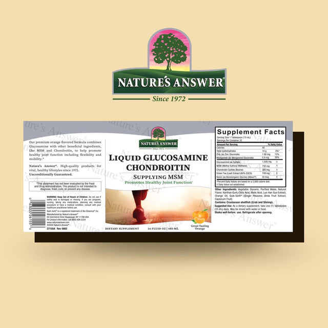 Nature's Answer Liquid Glucosamine Chondroitin MSM Orange 480ml barcode packaging