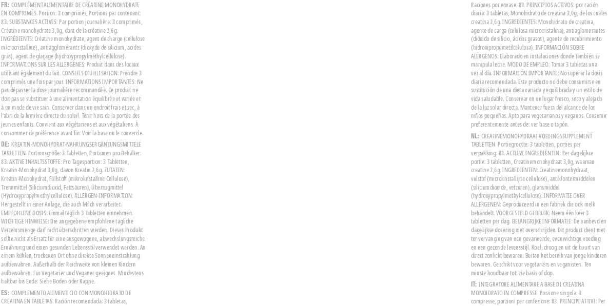 Back of Myprotein creatine tablets showing supplement facts.