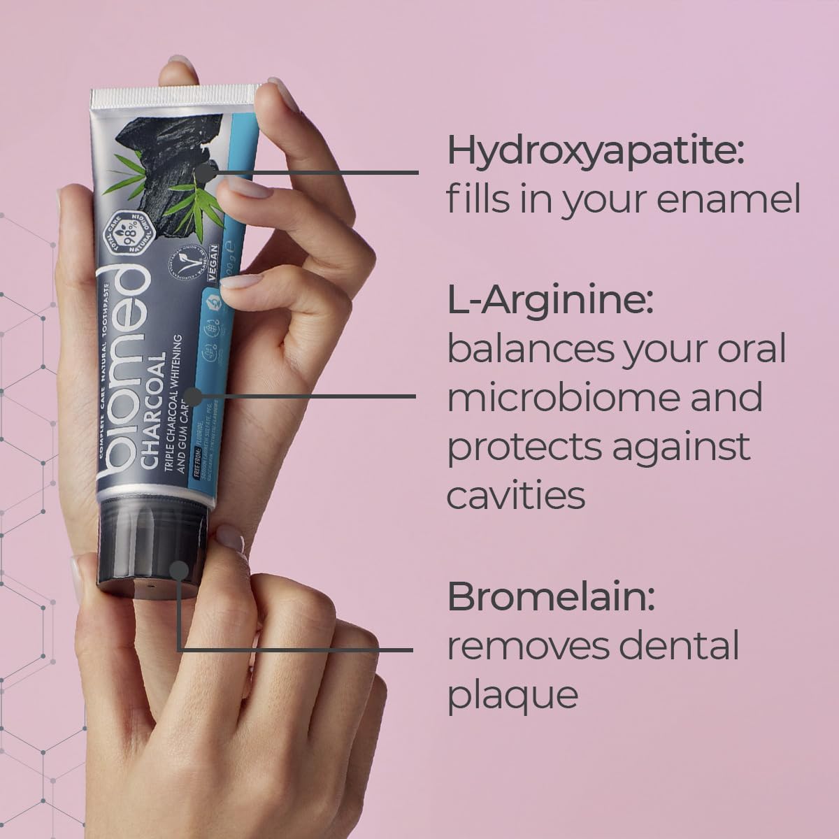 BIOMED Triple Charcoal Natural Whitening Toothpaste 100g ingredients information panel