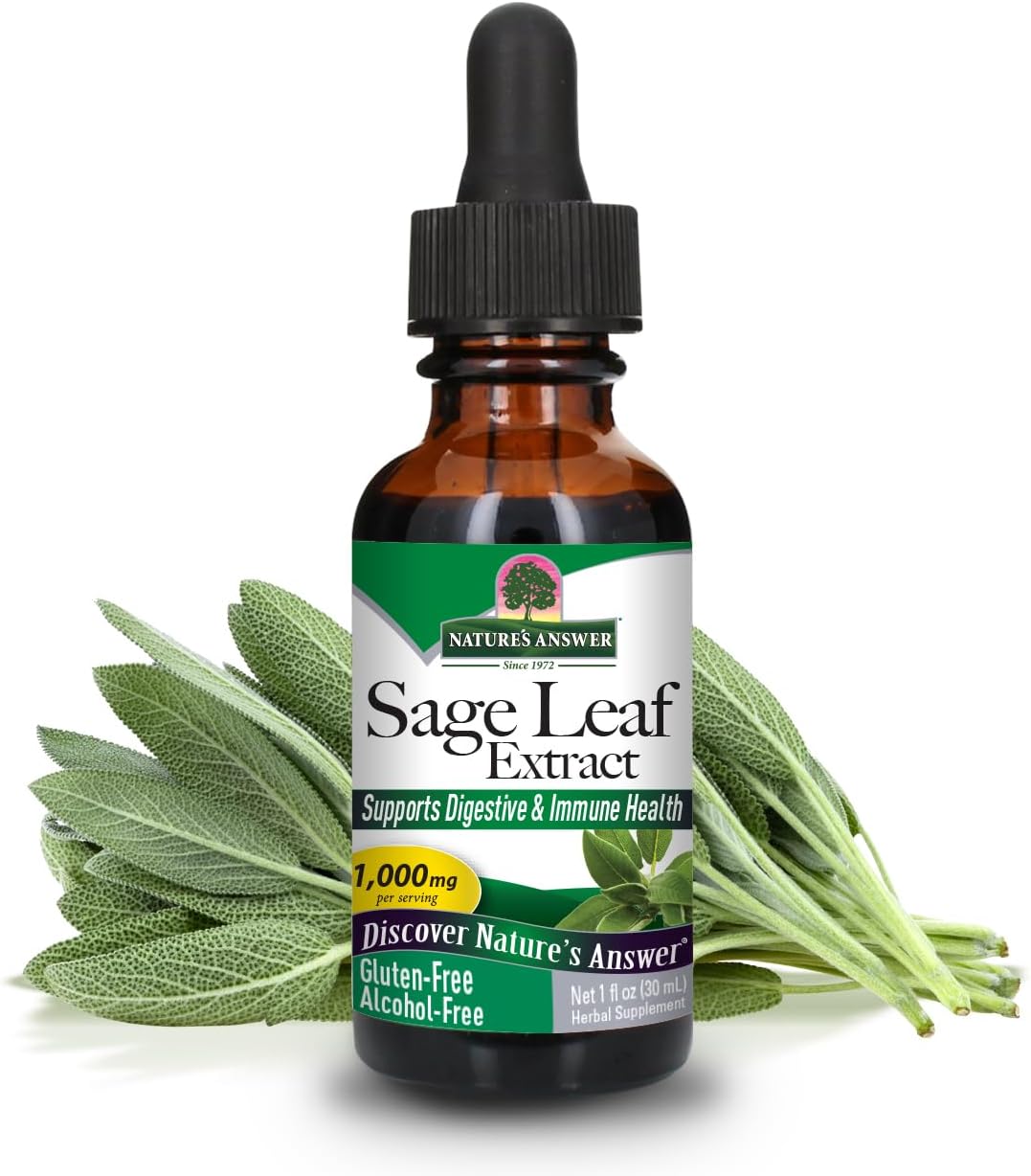 Nature's Answer Alcohol-Free Sage Leaf Extract 30ml liquid herbal supplement front label