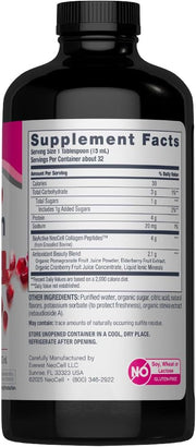 Supplement facts label for NeoCell liquid collagen supplement, 473ml bottle.