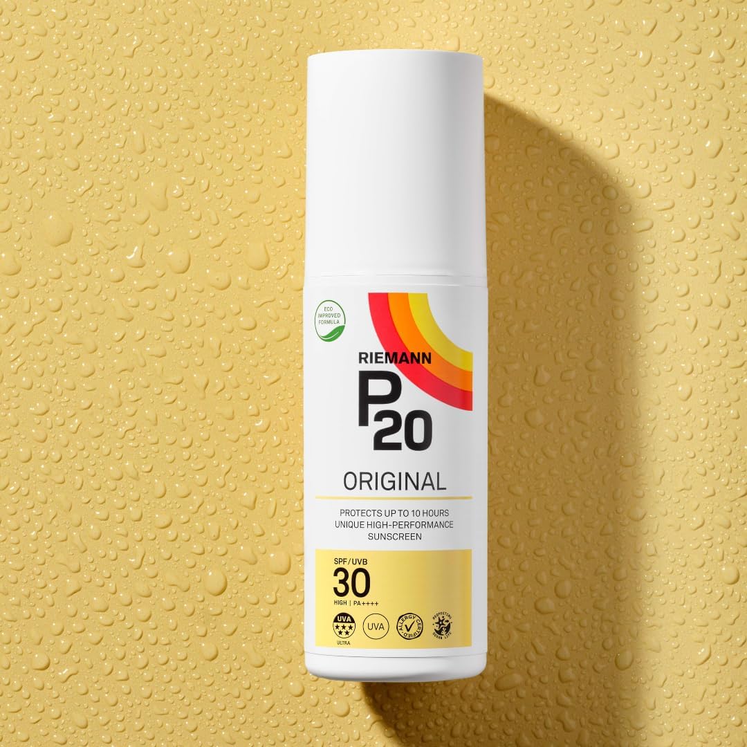 Riemann P20 Original SPF30 Sun Protection Spray bottle, 100ml, on white background.