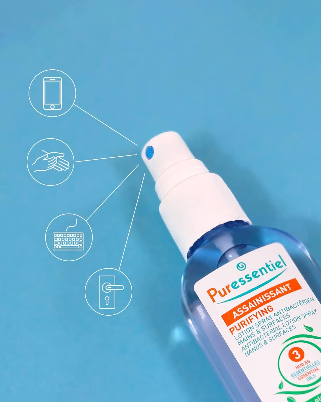 Puressentiel Natural Hand & Surface Spray with Essential Oils - 80ml