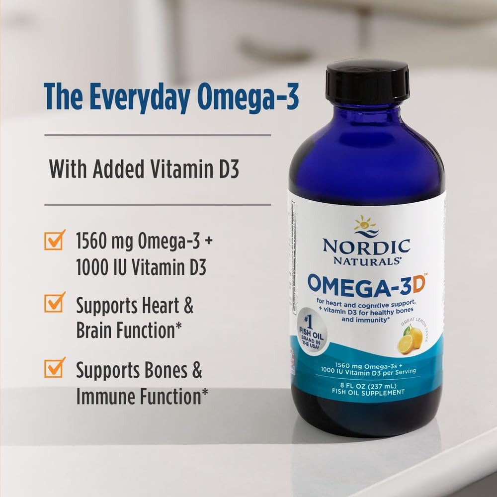 Nordic Naturals Omega-3D Liquid, Lemon with Vitamin D3 - 237ml