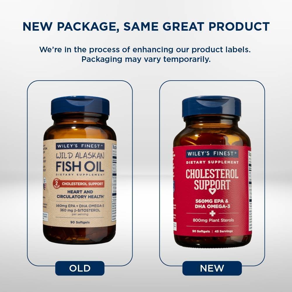 Wiley's Finest Omega-3 Fish Oil with Plant Sterols - 90 Softgels old & new packaging