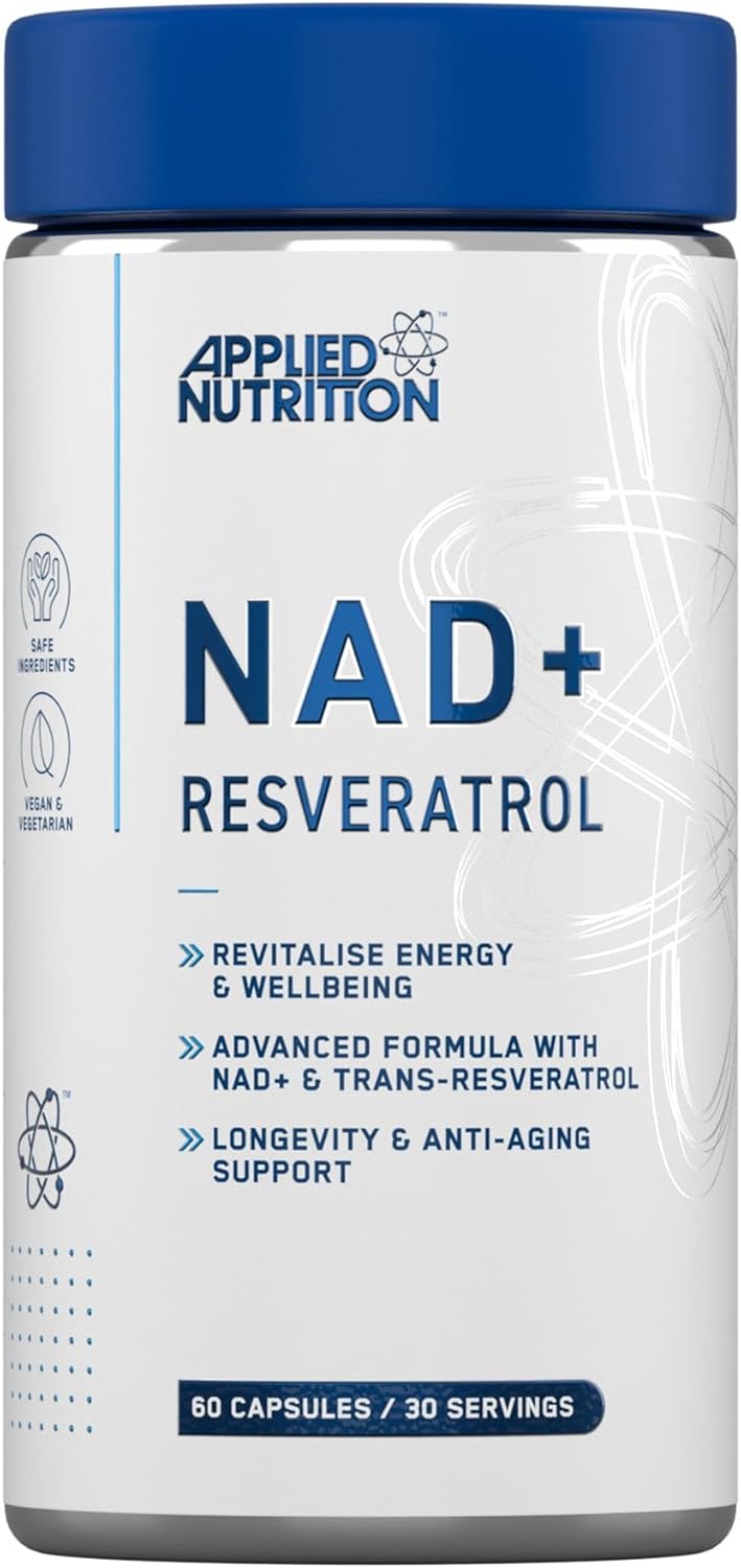 Applied Nutrition NAD+ & Resveratrol Complex bottle, 60 capsules.