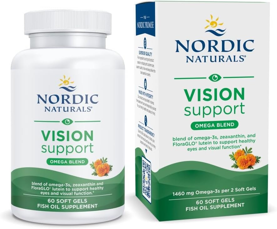 Nordic Naturals Vision Support bottle & box with Lutein & Zeaxanthin, 60 soft gels.
