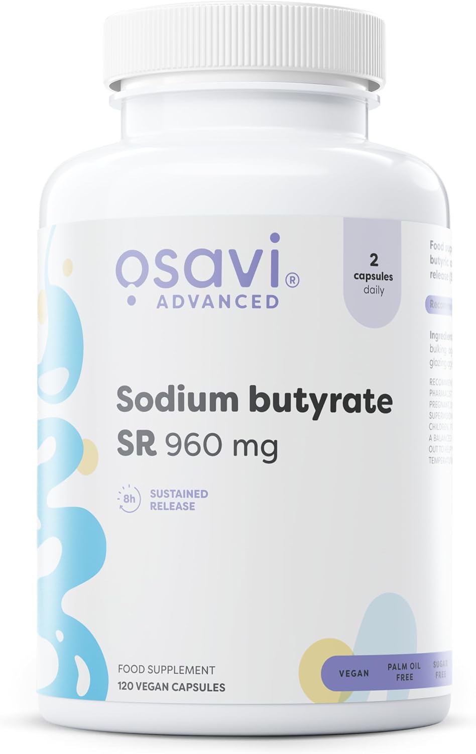 Osavi Sodium Butyrate SR 960mg vegan capsules supplement bottle front label 120 capsules