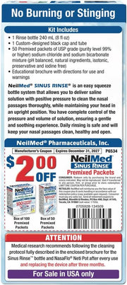 Instructions and contents of the NeilMed Sinus Rinse Kit.