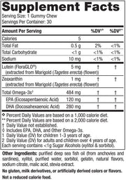 Nordic Naturals Children's Eye Health Gummies box, strawberry lemonade supplement facts for kids eye support formula.