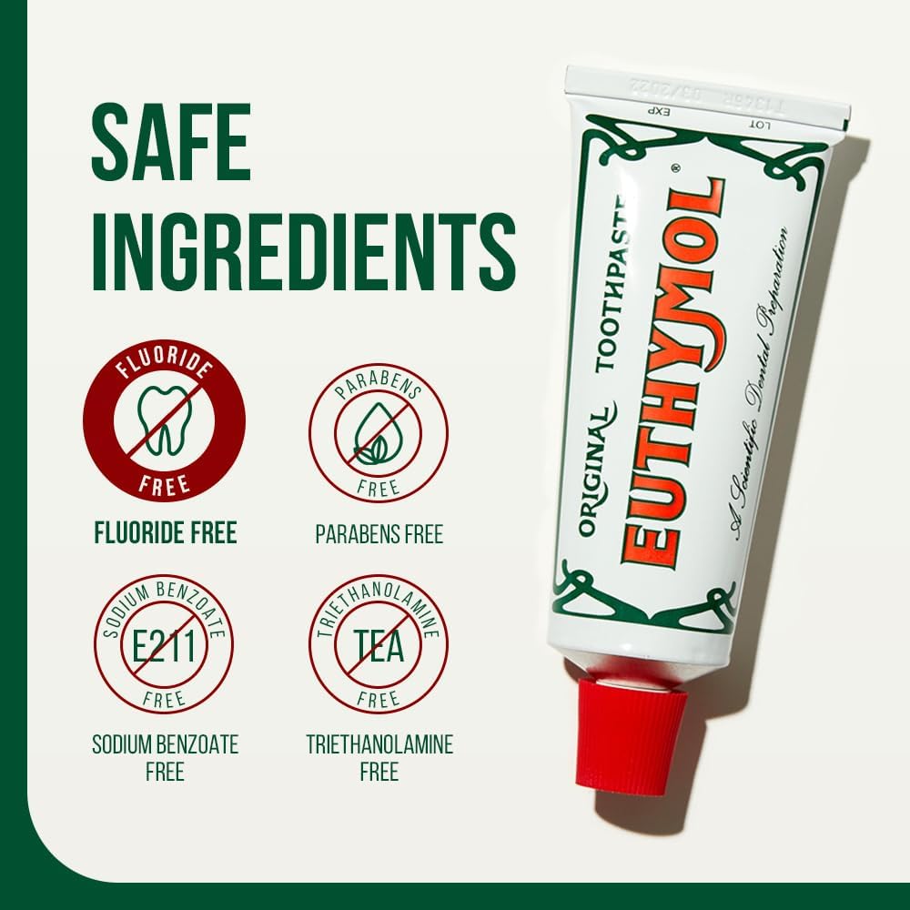 Euthymol Original Fluoride Free Toothpaste 75ml ingredients information panel