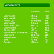 Nutritional information, ingredients, and directions for Berocca effervescent tablets.