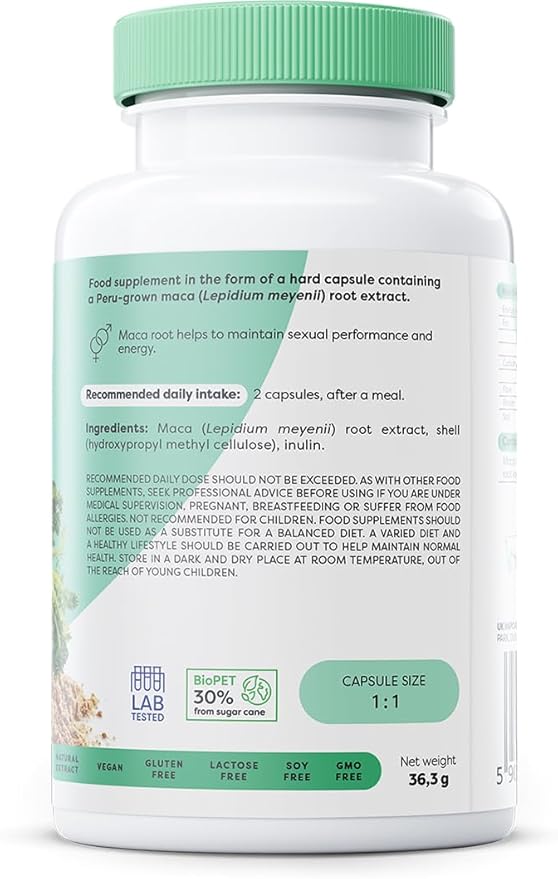 Supplement facts panel showing 5:1 extract ratio for Osavi Maca.