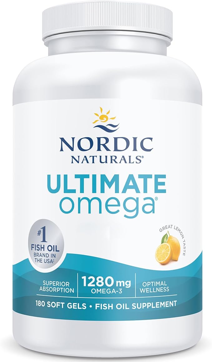 Nordic Naturals Ultimate Omega-3 Lemon Flavoured Fish Oil 180 Softgels bottle.