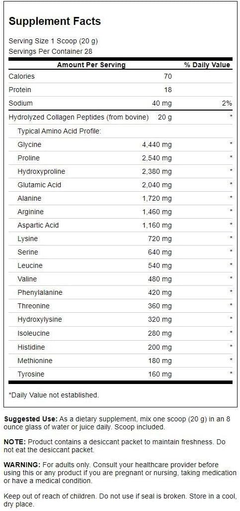 Supplement facts label for a product with detailed nutritional information.