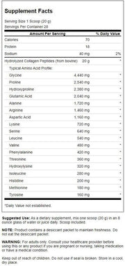 Supplement facts label for a product with detailed nutritional information.