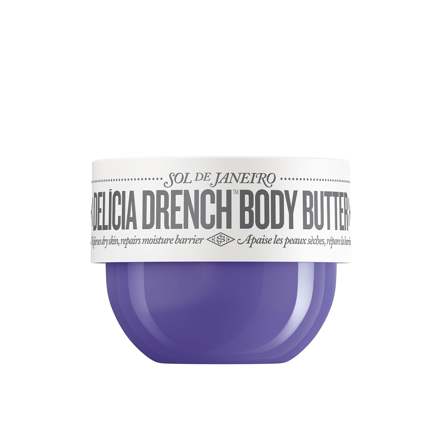 Front image: Sol de Janeiro Delicia Drench body butter tub Cheirosa 59 fragrance 75ml single pack