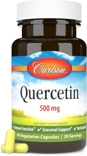 Front image: Carlson Quercetin 500 mg vegetarian capsules supplement bottle 60 count