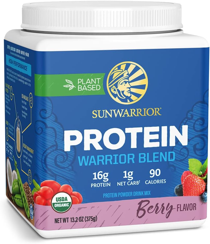 unwarrior Organic Plant-Based Protein Powder tub, berry flavour 375g.