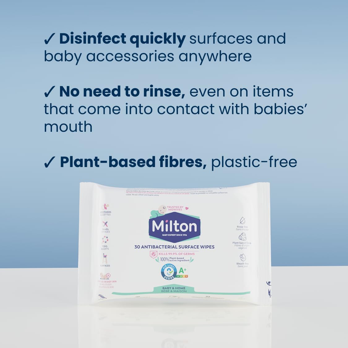 Milton Plant-Based Baby Antibacterial Surface Wipes 