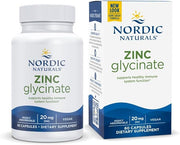 Nordic Naturals Zinc Glycinate 20mg, 60 vegan capsule bottle & box.